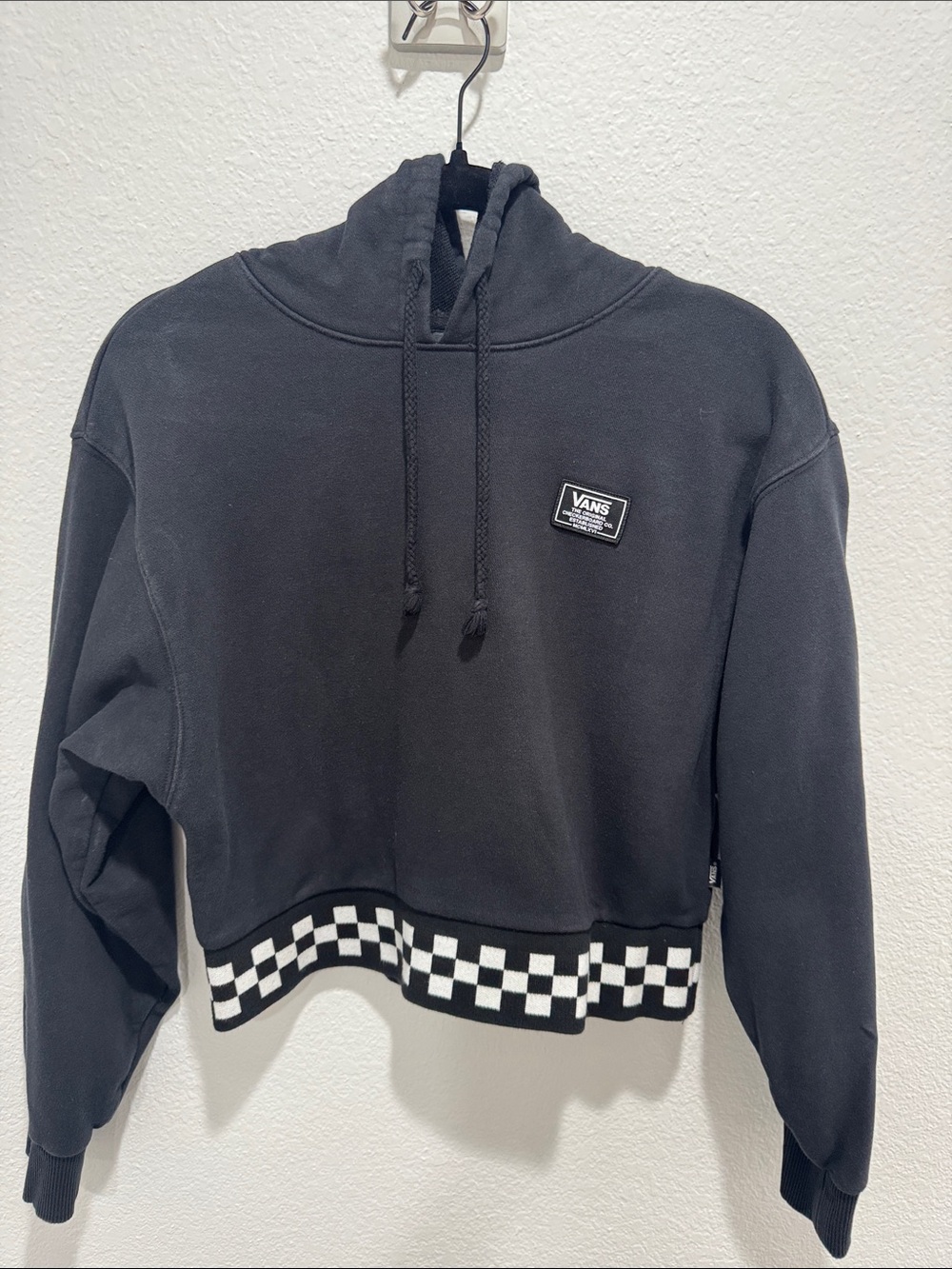 Vans Black Cropped Hoodie with Black & White Checker Hem